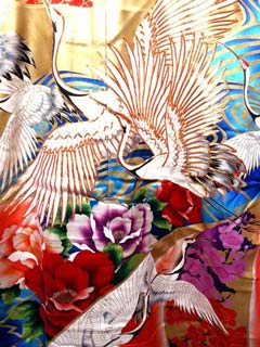 小難あり　熨斗目に飛び鶴と牡丹の花模様